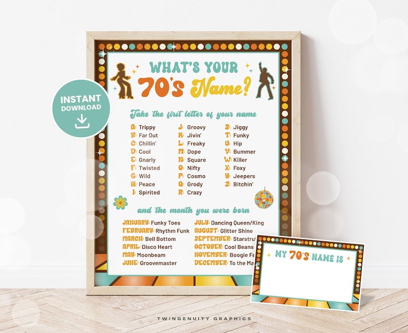 70s Party Sign, Whats Your 70s Name Sign, 70s Birthday Theme, 1970s ...