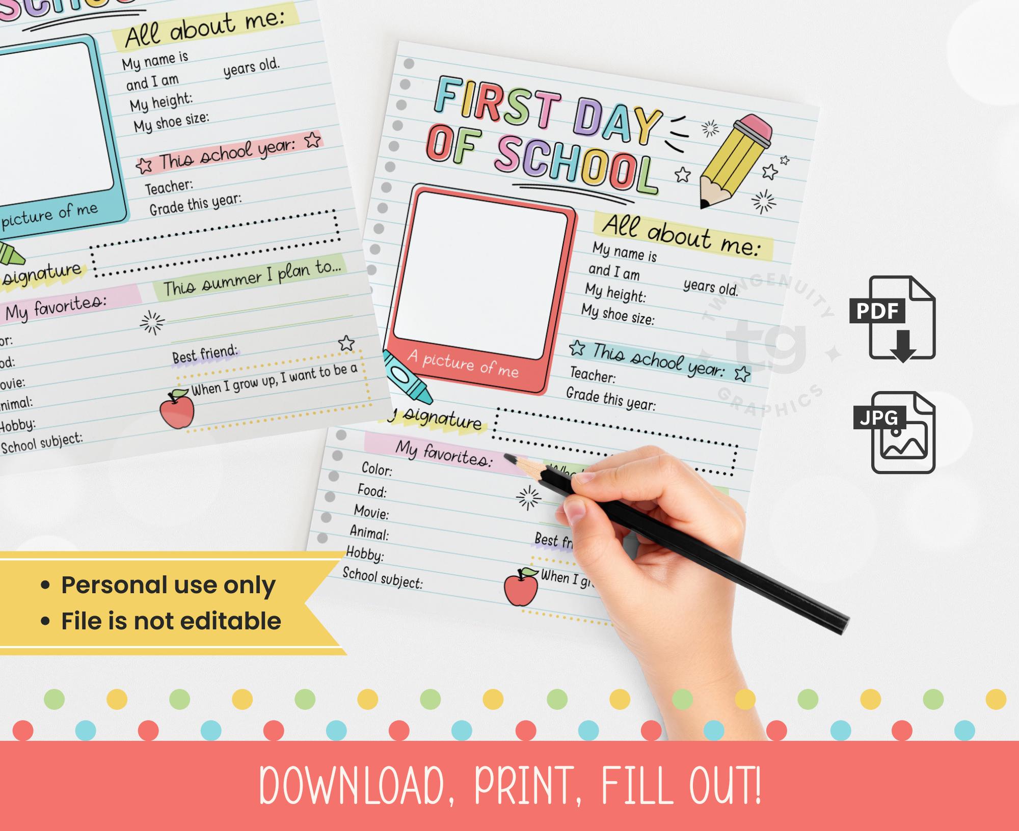 First and Last Day of School Printable, Back to School Questionnaire ...