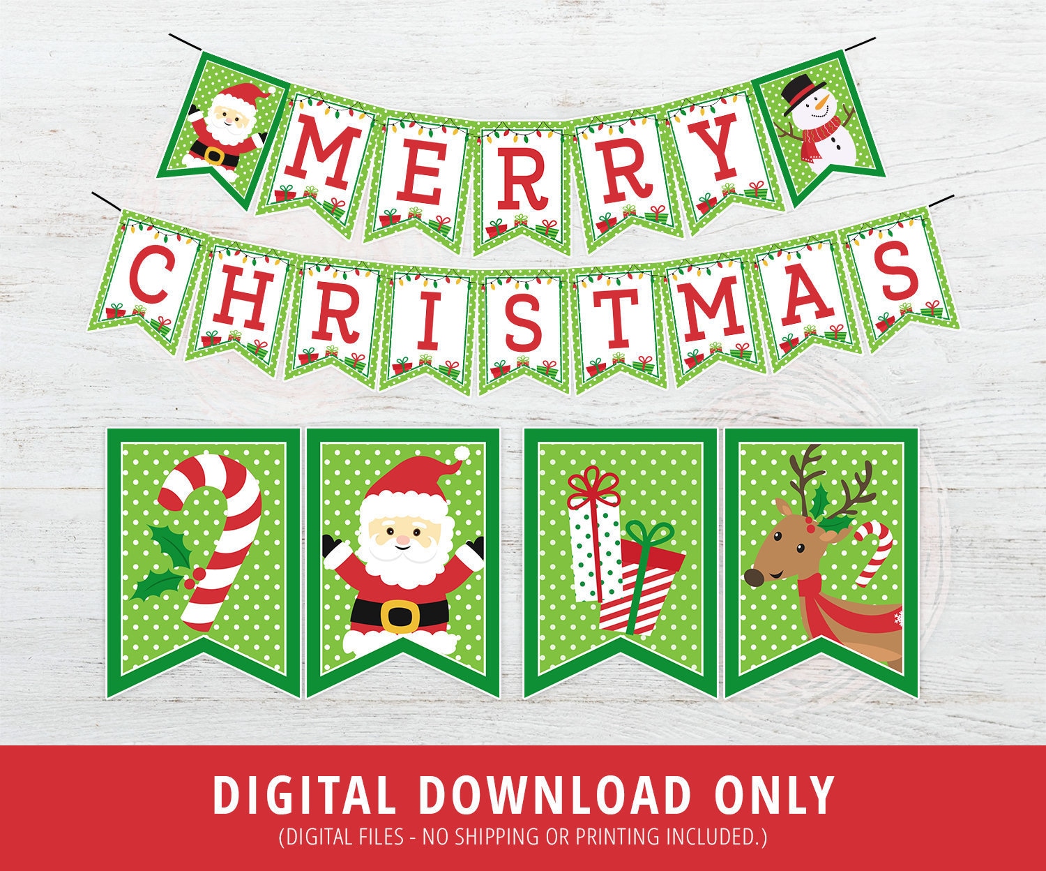 Merry Christmas Banner Printable - Etsy