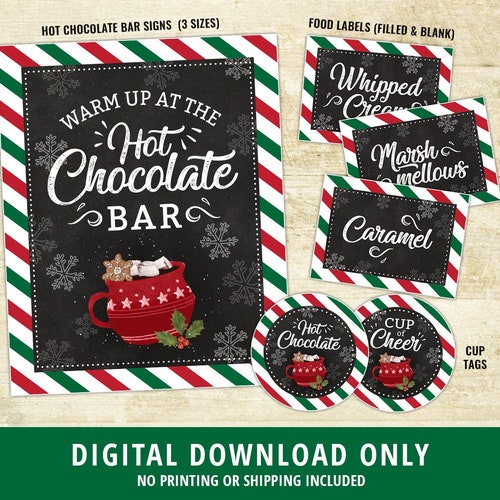 Hot Chocolate Bar Sign Printable Christmas Party Decorations - Etsy