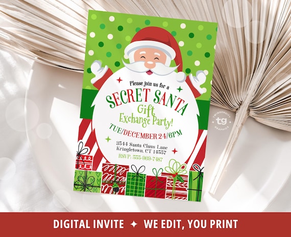Secret Santa Gift Exchange Invite, Christmas Invitation, Santa Invite, Secret Santa Party, Santa Claus, Christmas Party, Printable, DIGITAL