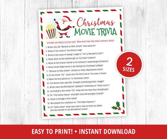 Christmas Movie Trivia Game Printable, Christmas Trivia Game, Christmas Activities, Christmas Party Games, Kids & Adults, DIGITAL