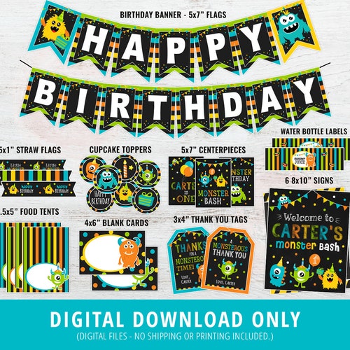 Little Monster Birthday Decorations Package. Printable Kids - Etsy