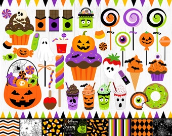 Halloween Candy Clipart, Halloween Candy and Treats Clipart, Halloween Cupcakes Clipart, Halloween Treats, Candy Corn, Pumpkins, PNG