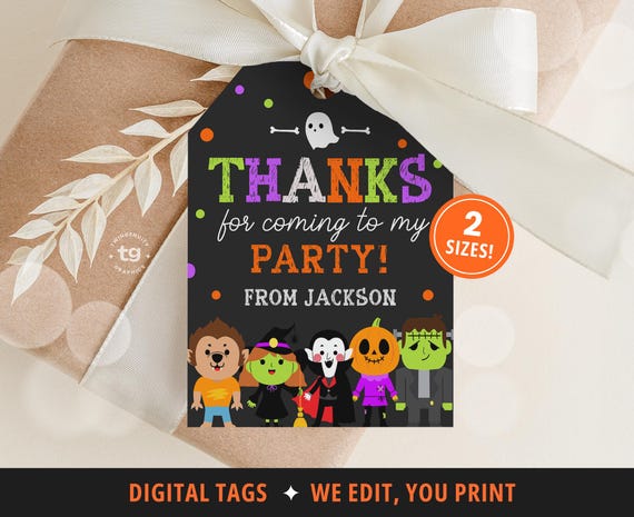 Halloween Gift Tags, Halloween Thank You Favor Tags, Halloween Birthday Tags, Costume Halloween Party, Kids, Decor, DIGITAL PDF