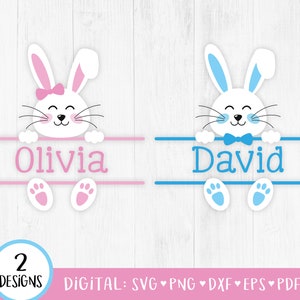 Bunny Name Frame SVG, Bunny Monogram Frame Svg, Bunny Svg, Easter Svg, Easter Split Monogram Svg, Bunny split svg, Cut Files, Cute, Digital