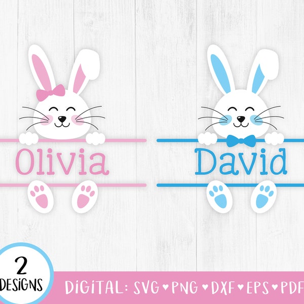 Bunny Name Frame SVG, Bunny Monogram Frame Svg, Bunny Svg, Easter Svg, Easter Split Monogram Svg, Bunny split svg, Cut Files, Cute, Digital