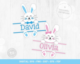 Bunny Name Frame SVG, Bunny Monogram Frame Svg, Bunny Svg, Easter Svg, Easter Split Monogram Svg, Bunny split svg, Cut Files, Cute, Digital