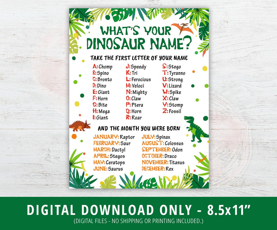Dinosaur Party Sign What s Your Dinosaur Name Sign Etsy Dinosaur Party Sign What s Your Dinosaur Name Sign Etsy