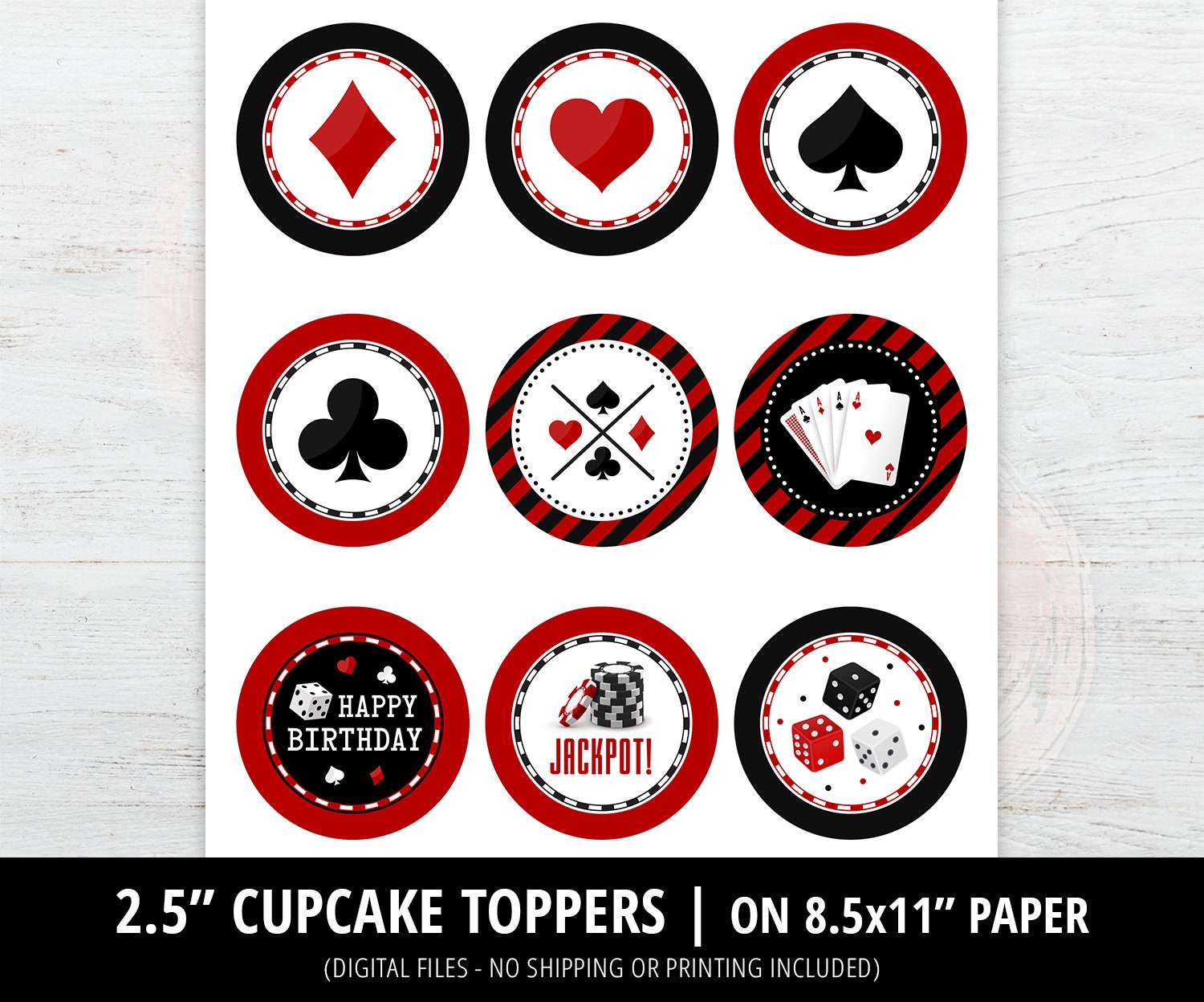 Casino Night Poker Cupcake Toppers Casino Cupcake Toppers Etsy