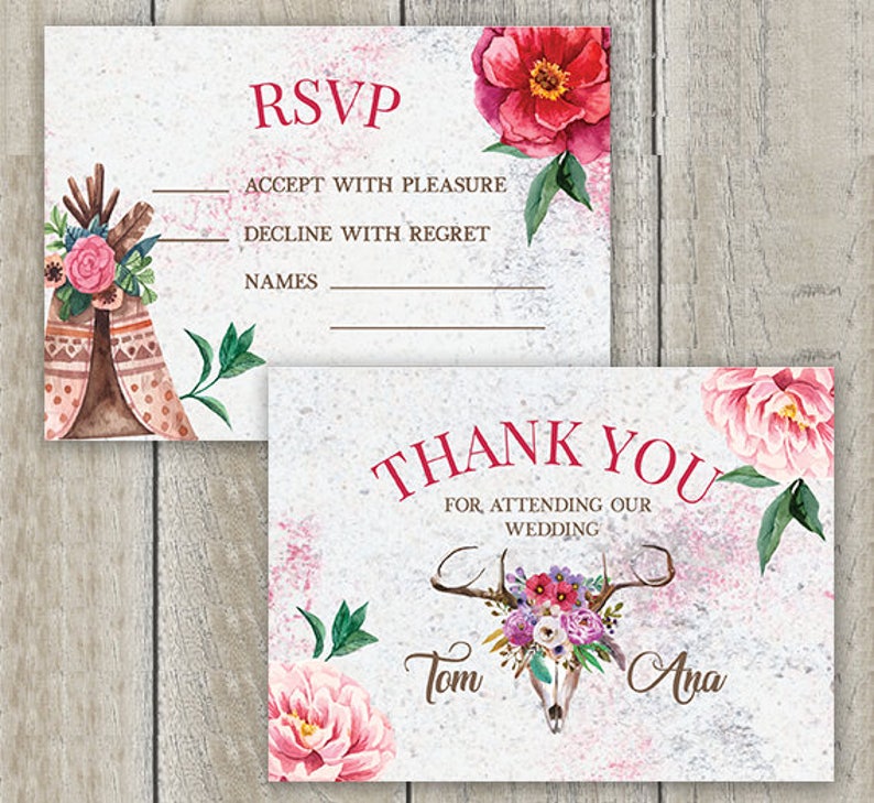 Boho Wedding Invitation Kit \u2022 Boho Wedding Save the Date \u2022 Boho Skull Wedding Invites \u2022 Rustic Wedding \u2022 Boho Floral Wedding \u2022Tribal Wedding