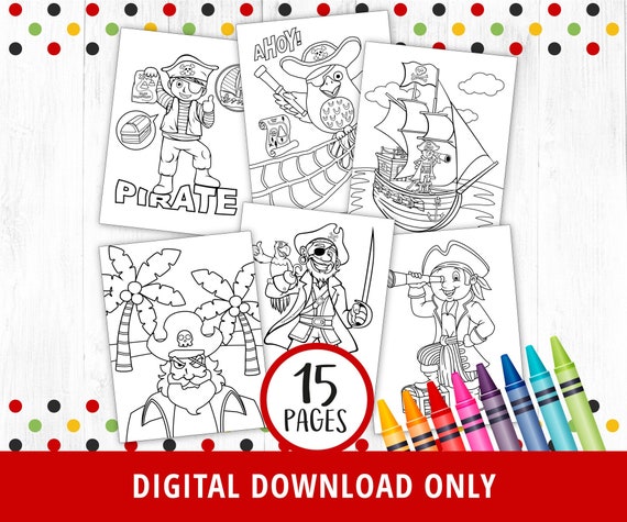 15 Pirate Coloring Pages, Pirate Activities, Pirate Party, Pirate Decor, Pirate Printables, Kids Coloring Sheets, Coloring Pages, DIGITAL