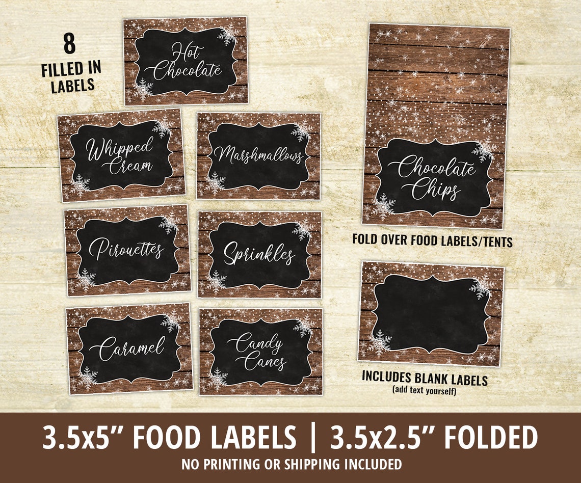 Hot Chocolate Bar Printable Kit Hot Chocolate Party Wood Hot | Etsy