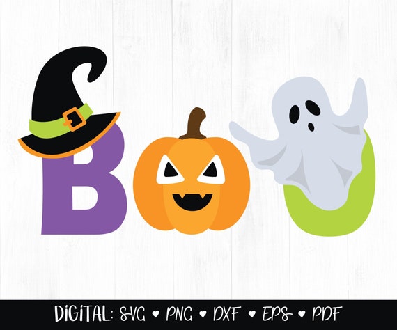 Boo Halloween SVG Clipart, Cute Halloween Graphics, Witch, Pumpkin, Ghost Art Lettering, Kid Halloween Clipart, Cricut Cut File, PNG DIGITAL