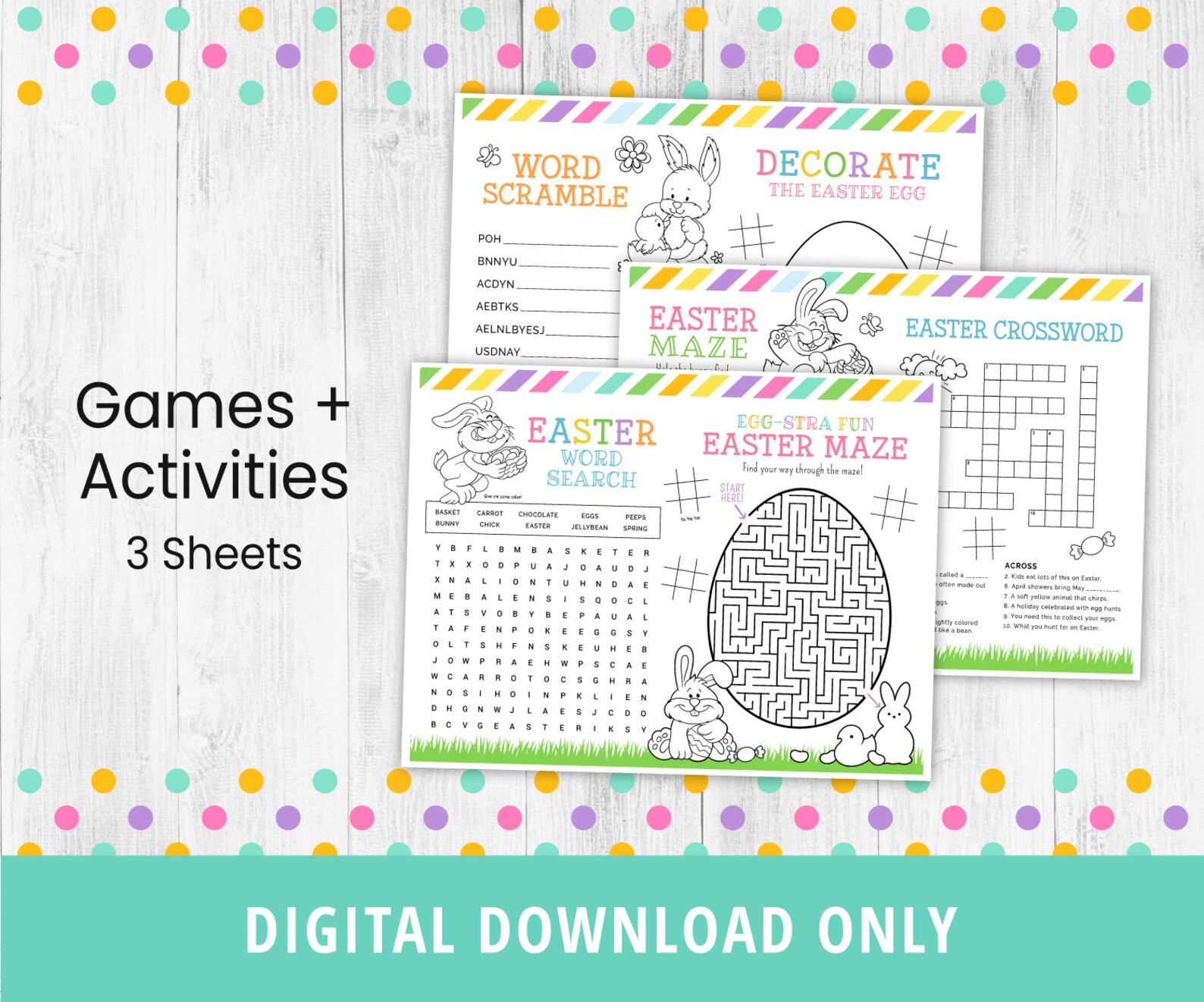 Easter Activities Bundle, Easter Games Printable Pages, Easter Coloring ...