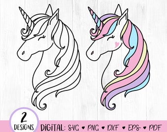 Unicorn SVG, Unicorn Face svg, Unicorn Head svg, Dxf, Png, Vector Cut File, Cute Unicorn, Unicorn Clipart, Unicorn Horn, Magical, DIGITAL