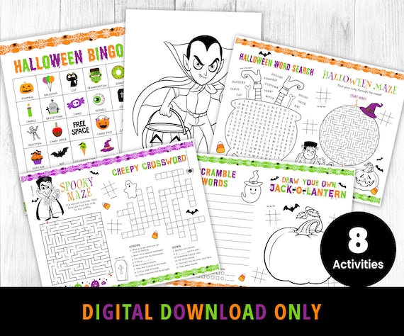 Halloween Game Printable Bundle, Halloween Activity Pages, Halloween Coloring Pages, Halloween Bingo, Halloween Games DIGITAL