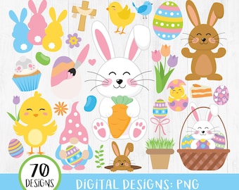 Easter Clipart, Easter Clipart Bundle, Bunny Clipart, Easter Chicks, Spring, Easter Eggs, Jellybeans, Candy, Flowers, PNG