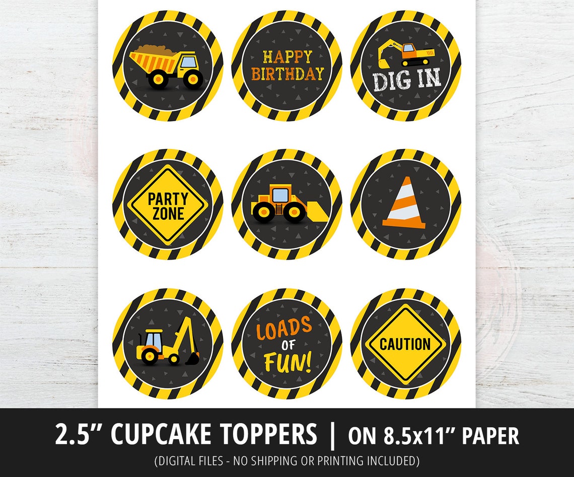 Construction Cupcake Toppers Construction Birthday Etsy Canada