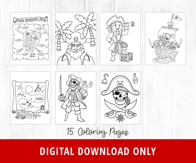 15 páginas para colorear de piratas, actividades de piratas, fiesta pirata, decoración pirata, imprimibles de piratas, hojas para colorear para niños, páginas para colorear, DIGITAL imagen 3