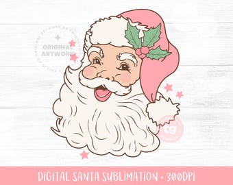 Pink Santa Sublimation PNG, Retro Santa Clause, Christmas Sublimation, Christmas Vintage, Santa Shirt PNG, Santa Clipart, Instant Download