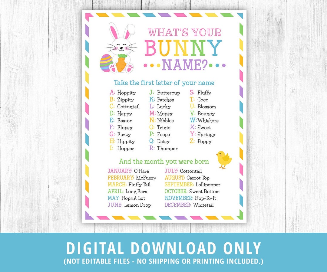 What's Your Bunny Name Sign Easter Bunny Name Game