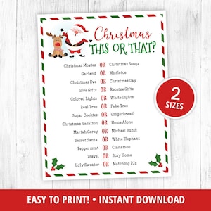 Printable Christmas This or That Game, Christmas Party Game, Christmas Activity, Christmas Would You Rather, Adults and Kids, DIGITAL