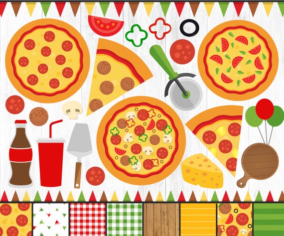 39 Pizza Clipart and Patterns, Pizza Party Clipart, Pizza Birthday Clipart,  Slice, Pepperoni, Sausage, Soda, Pizza Toppings, Pizzeria, PNG