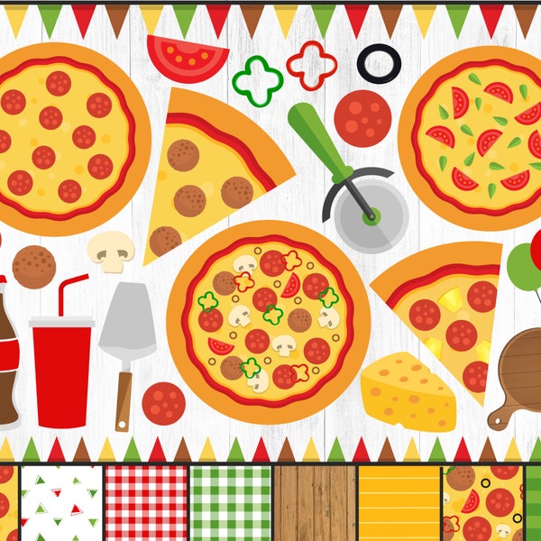 39 Pizza Clipart and Patterns, Pizza Party Clipart, Pizza Birthday Clipart, Slice, Pepperoni, Sausage, Soda, Pizza Toppings, Pizzeria, PNG