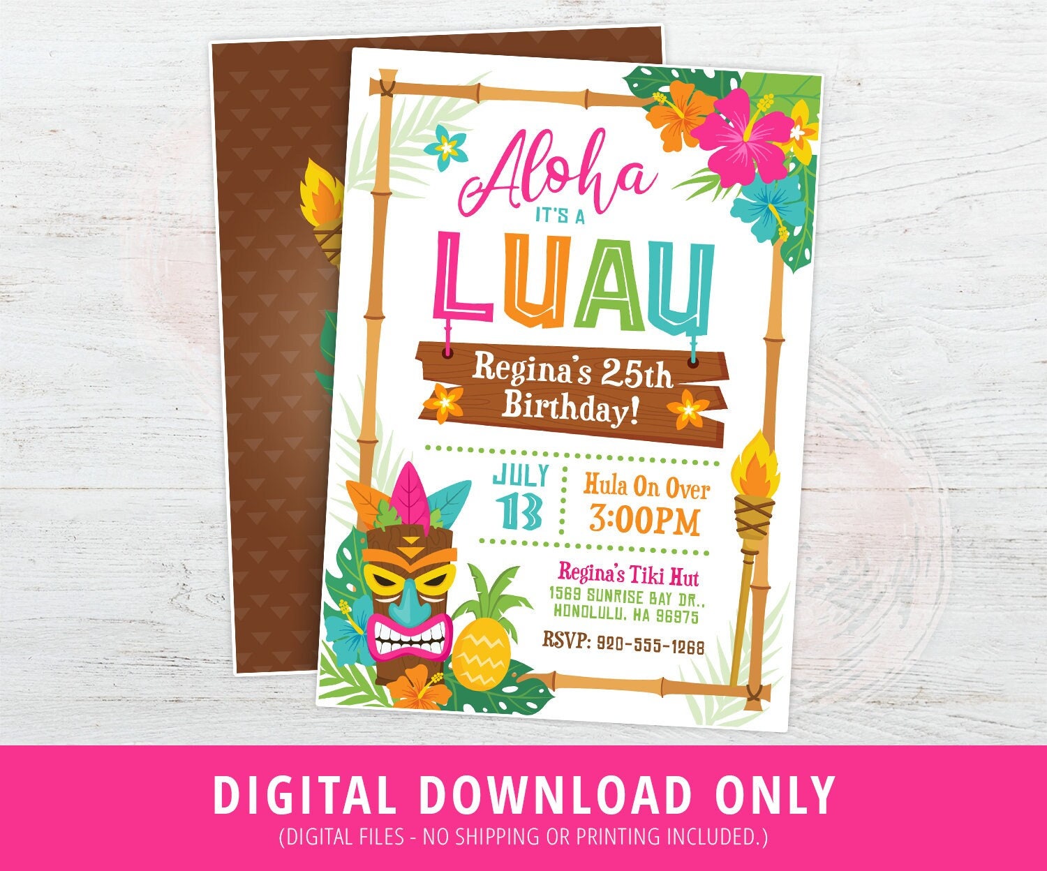 Luau Invitation Luau Birthday Invite Luau Tiki Party Invitation Hawaiian Invitation Luau Party Tropical Pineapple Aloha