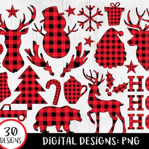 Buffalo Plaid Clipart, Christmas Lumberjack Clipart, Christmas Buffalo Plaid, Reindeer, Deer, Antlers, Santa, Buck, Holiday Plaid, Tree, PNG