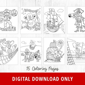 15 páginas para colorear de piratas, actividades de piratas, fiesta pirata, decoración pirata, imprimibles de piratas, hojas para colorear para niños, páginas para colorear, DIGITAL imagen 2