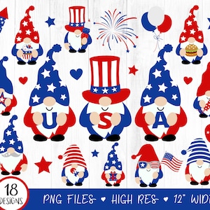 Clipart gnomes du 4 juillet, clipart du 4 juillet, nain patriotique PNG, fête de l'indépendance, nain bleu blanc rouge, numérique de l'Amérique, 18 PNG