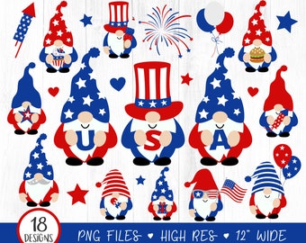 Clipart gnomi del 4 luglio, Clip Art del 4 luglio, PNG gnomo patriottico, Giorno dell'Indipendenza, Gnomo rosso bianco blu, America Digital, 18 PNG