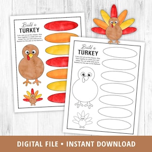 Build a Turkey Kid&#39;s Craft, Printable Thanksgiving Craft, Kid&#39;s Thanksgiving Activity, Thanksgiving Printable, Classroom, Coloring Page