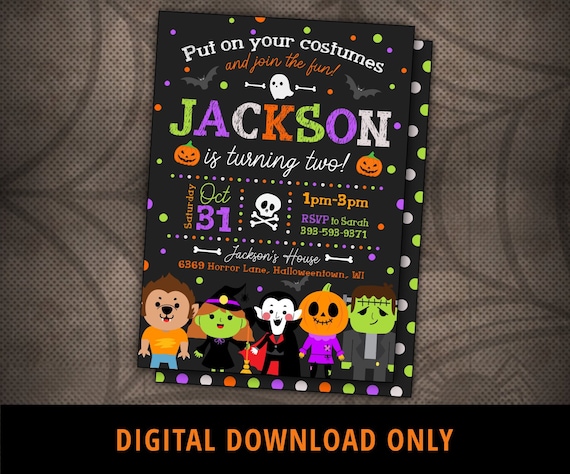 Halloween Birthday Invitation Halloween Costume Invite Kids - Etsy