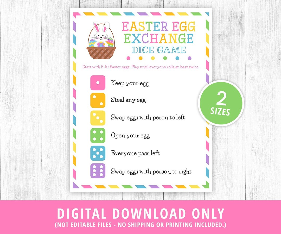 Easter Egg Exchange Dice Game, Printable Easter Game, Easter Activity