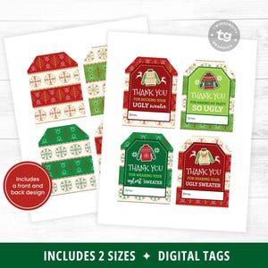 Ugly Sweater Thank You Tags, Ugly Sweater Party Thank You Tags, Ugly Sweater Party Decor, Christmas Thank You Tags, Printable Tags, DIGITAL image 2