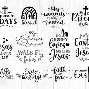 13 Christian Easter Quotes SVG Bundle, Easter svg, Religious Easter clipart, He is Risen Svg, Scripture, Jesus svg, png, Cricut, Cut File image 2