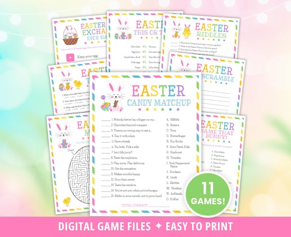 Easter Games Bundle Printable, Easter Activities, Easter Party Games, Easter Games for Kids, Adults, Virtual Easter Party Games, DIGITAL