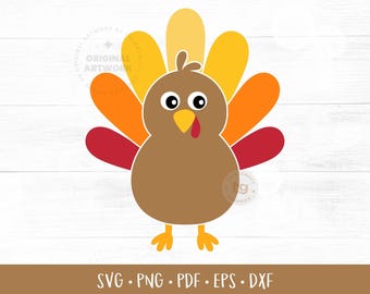 Thanksgiving Turkey SVG Clipart, Easy Fall Thanksgiving PNG Graphic for Crafts, SVG Files for Cricut