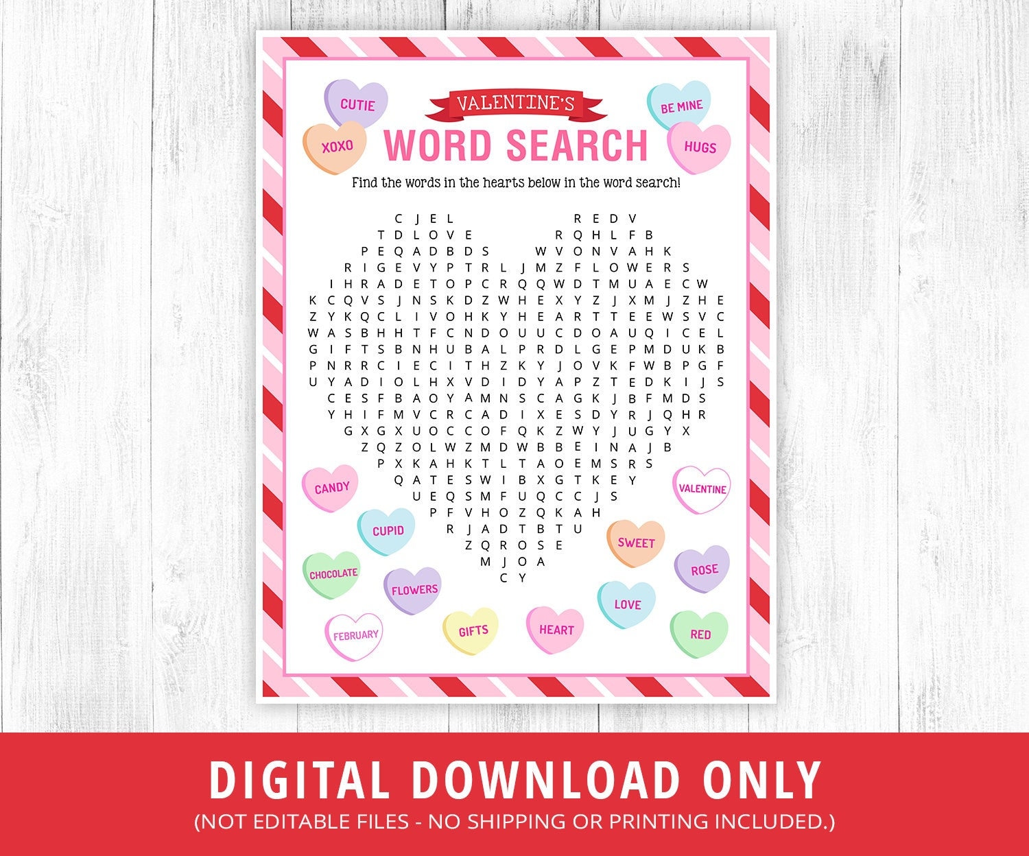 valentine's day word search, valentine's day kids game