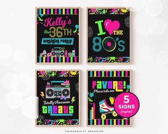 80s Party Signs, 80s Birthday Signs, 80s Party Decor, 80s Party, 80s Retro Neon Theme, Cassette Tape, Roller Blades, Personalized, DIGITAL
