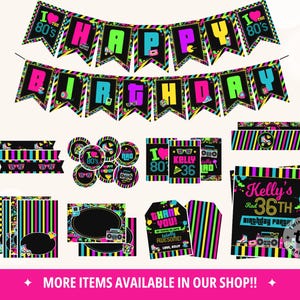 80s Birthday Invitation, 80s Party Invite, 80s Birthday Party, 80s Theme Invite, Neon, Retro 1980s Invitation, 80s Adult Invite, DIGITAL image 5