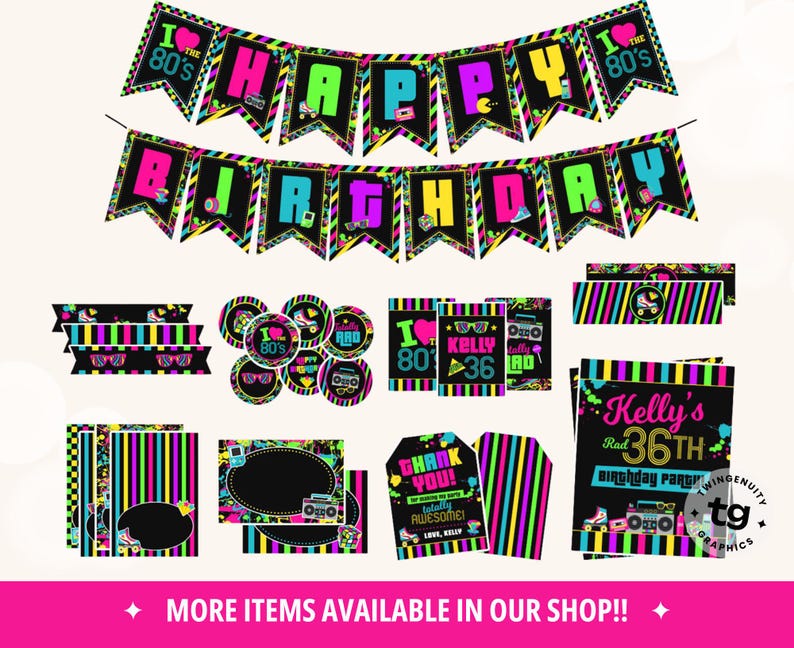 80s Birthday Invitation, 80s Party Invite, 80s Birthday Party, 80s Theme Invite, Neon, Retro 1980s Invitation, 80s Adult Invite, DIGITAL image 5