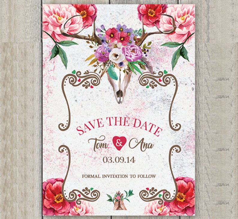 Boho Wedding Invitation Kit \u2022 Boho Wedding Save the Date \u2022 Boho Skull Wedding Invites \u2022 Rustic Wedding \u2022 Boho Floral Wedding \u2022Tribal Wedding