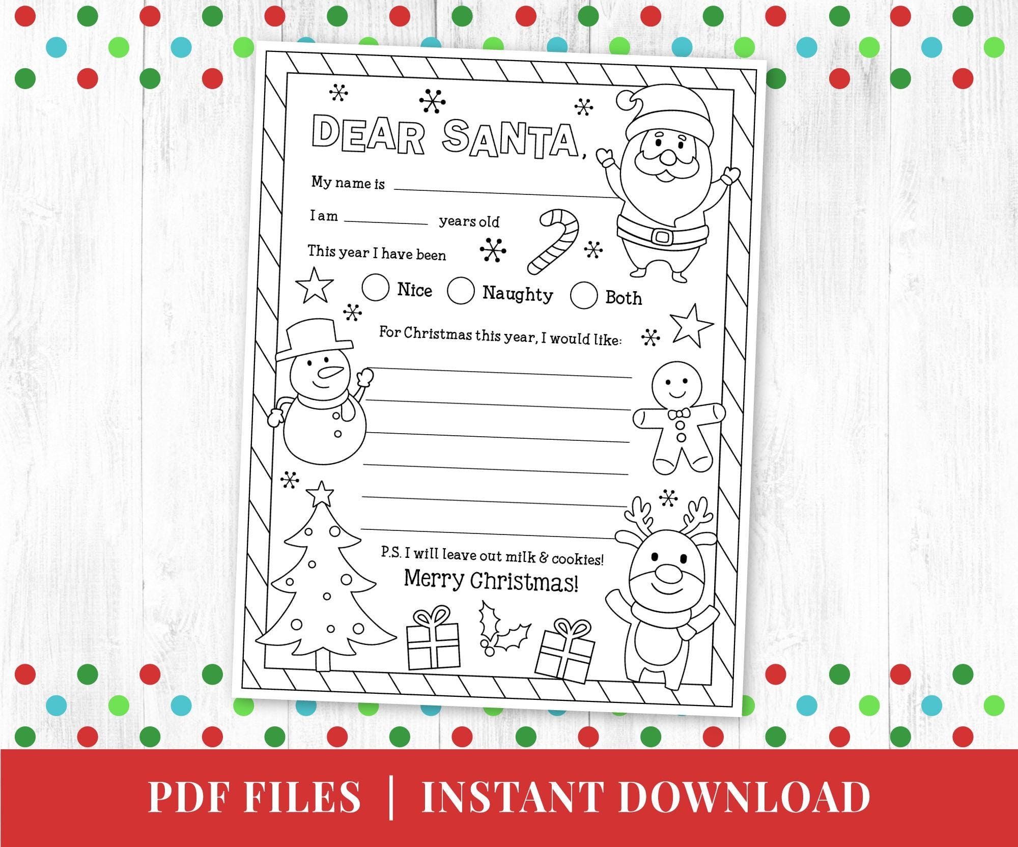 Letter to Santa Coloring Page, Printable Dear Santa Letter, Christmas ...