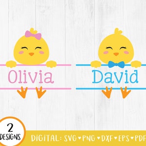 Poussin monogramme cadre Svg, poussin nom cadre SVG, Svg poussin, Pâques Svg, Pâques Split monogramme Svg, poussin svg split, garçon, fille, numérique