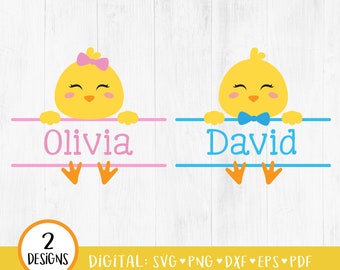 Chick Monogram Frame Svg, Chick Name Frame SVG, Chick Svg, Easter Svg, Easter Split Monogram Svg, Chick split svg, Boy, Girl, Digital