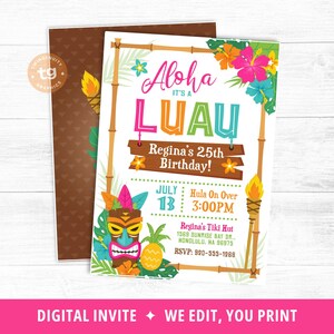 Luau Invitation, Luau Birthday Invite, Luau Tiki Party Invitation, Hawaiian Invitation, Luau Party, Tropical, Aloha, Summer Beach DIGITAL image 3